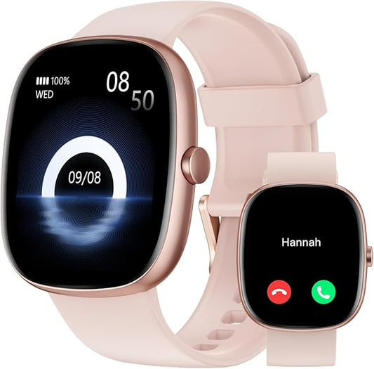 HUAKUA Smart Watches for Women Men (Answer/Make Calls), 1,85" HD Smart Watch for iPhone/Android Phones, Fitness Tracker with 100+ Sport Heart Rate/Sleep Monitor Pedometer Waterproof (Pink)