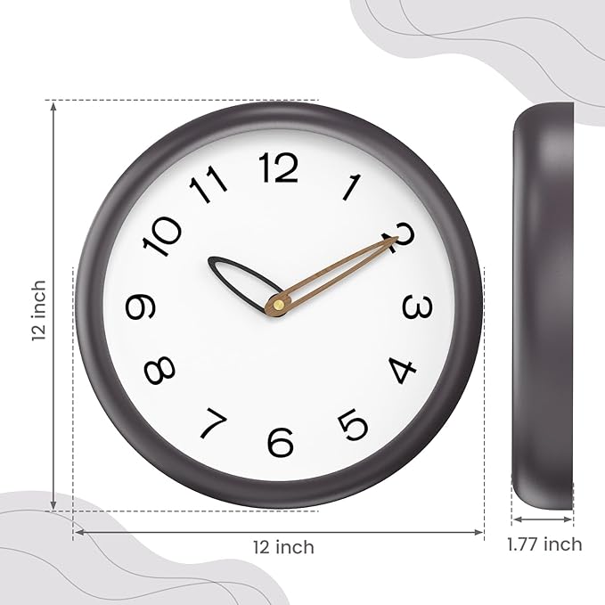 Modern Wall Clock,Battery Operated,Tempered Glass,12" Silent Clocks for Living Room,Bedroom,Kitchen,Bathroom - Stylish Home Decor Gift (Space Gray)