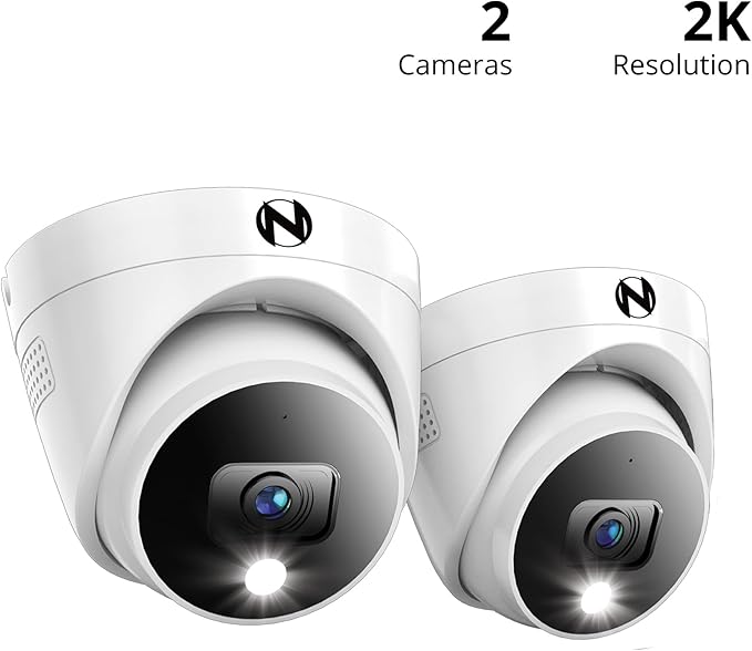 Night Owl Add On Wired 2K HD Indoor/Outdoor Deterrence Dome Cameras with 2-Way Audio (2-Pack) (Requires Compatible DVR - Sold Separately)