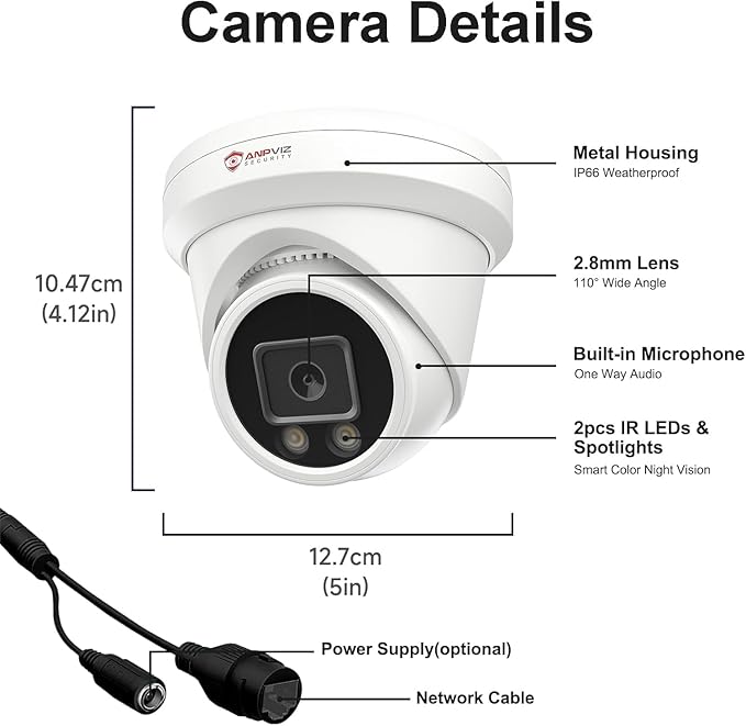Anpviz 12MP PoE IP Camera Outdoor, 110° Wide Angle Turret Security IP Camera for Home Surveillance, Smart Color Night Vision, Human/Vehicle Detection, Built-in Mic, IP66 Waterproof (U Series)