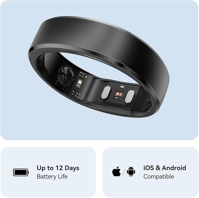 RingConn Gen 2, World’s First Smart Ring with Sleep Apnea Monitoring, No APP Subscription, 12-Day Battery Life, Stress/Heart Rate/Women's Health Tracker, Android & iOS Compatible (Black, Size 6)