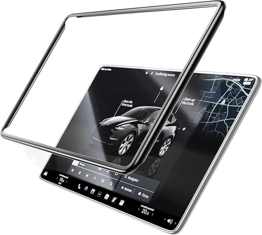 Tesla Model 3 Screen Protector for Tesla Model Y (2021-2024) & Model 3 (2021-2023) 15 Inch, No Bubble Tempered Glass Case with Protective Frame, HD & 9H Anti-Scratch, Black