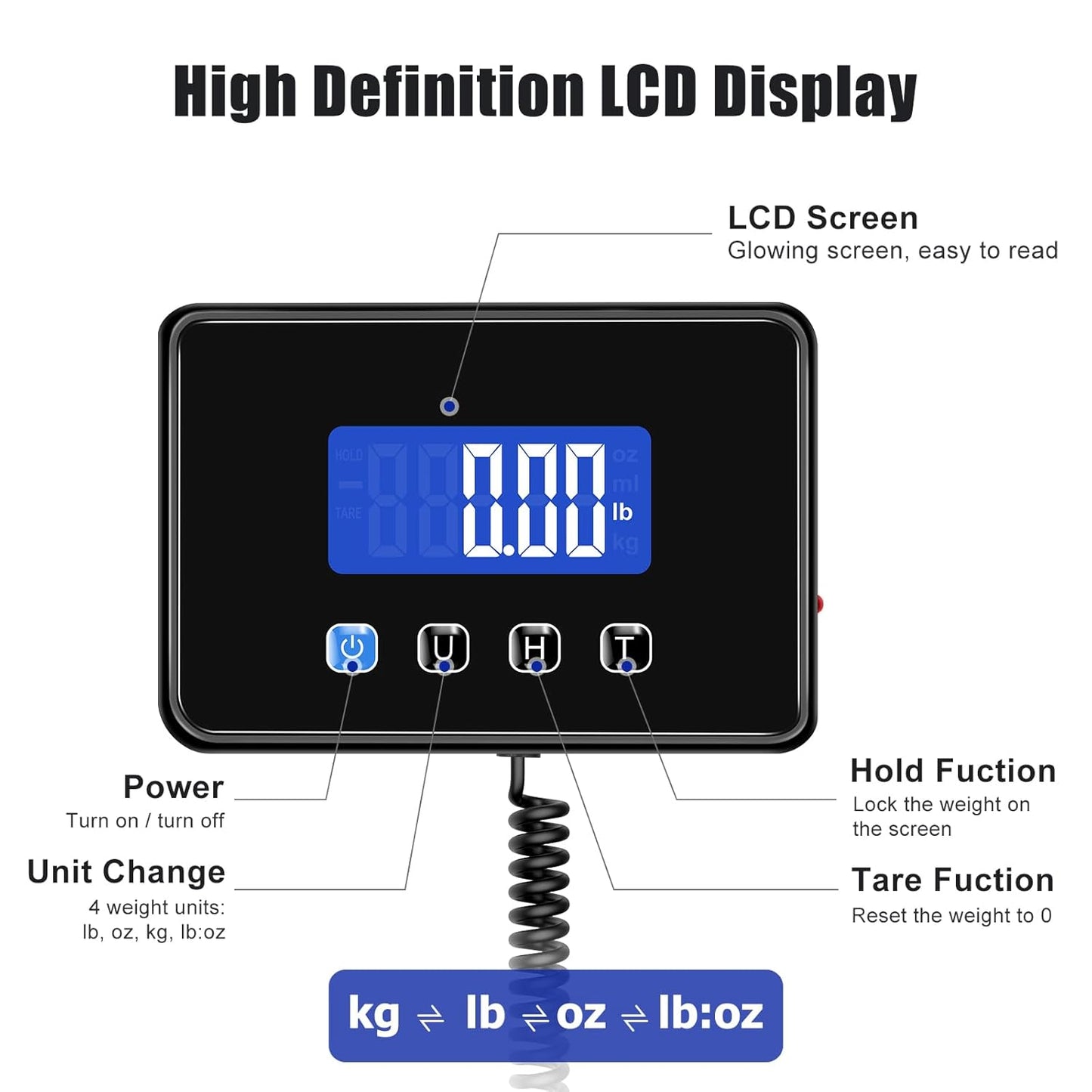 Shipping Scale, 660lbs Heavy Duty Digital Postal Scale for Packages, 0.35oz High Accurate Postage Scale for Small Business, Luggage, Home Use, Battery & Charging Cable Include