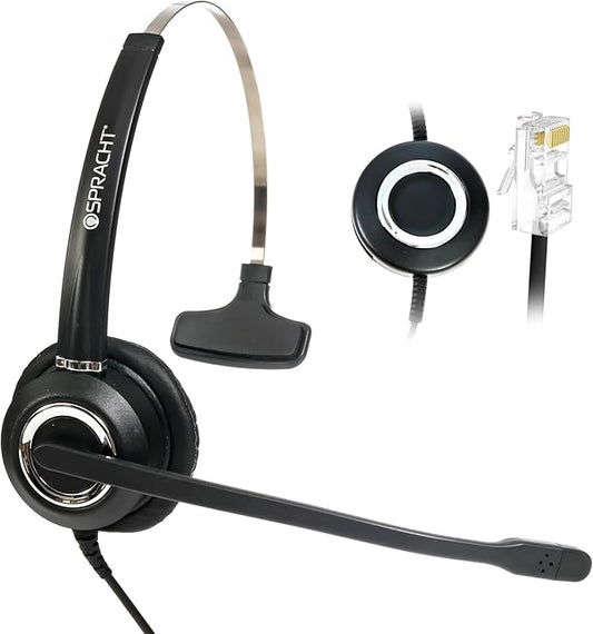 Spracht Wired Headset for Desktop Phone | Single Ear Universal Headset for Office Telephones | Mono Head Set with Microphone - Works with Polycom Digium Nortel Yealink Grandstream Cisco Zum RJ9