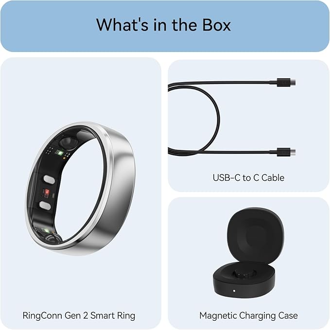RingConn Gen 2, World’s First Smart Ring with Sleep Apnea Monitoring, No APP Subscription, 12-Day Battery Life, Stress/Heart Rate/Women's Health Tracker, Android & iOS Compatible (Silver, Size 9)
