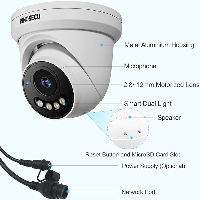 8MP PoE Camera, 4K Turret Security IP Camera @30fps, 5X 2.7~13.5mm Motorized Lens, Smart Dual Light Color Night Vision, Two-Way Audio, Outdoor IP67, SD Card Slot (not Included), IND8VD99Z