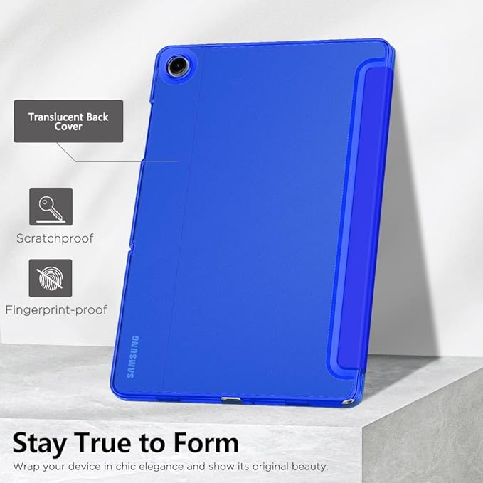 MoKo Case for Galaxy Tab A11+ Plus/A9+ 11-Inch 2025/2023, Slim Stand Protective Smart Cover with Hard PC Translucent Back Shell for Galaxy Tab A11+/A9 Plus Tablet, Auto Wake/Sleep, Klein Blue