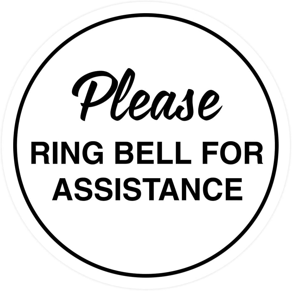 Signs ByLITA Circle Please Ring Bell For Assistance Wall or Door Sign | Easy Installation | Front Desk Reception Sign (White) - Medium (5 Pack)