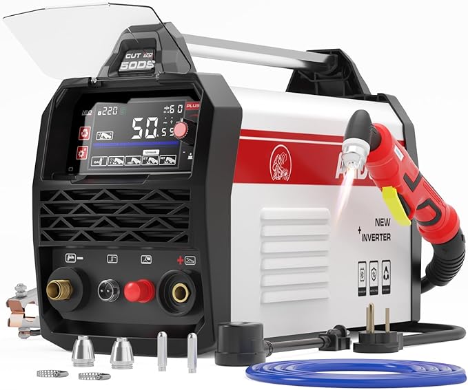 ANDELI Plasma Cutter, Non-Touch Pilot Arc HF 50A Plasma Cutting Machine,4.05'' Larger LED Display,5/8" Clean Cut, Post Flow Mesh,Plate Cutting/Grid Cutting/Marking 110/220V,2T/4T for Beginners DIY