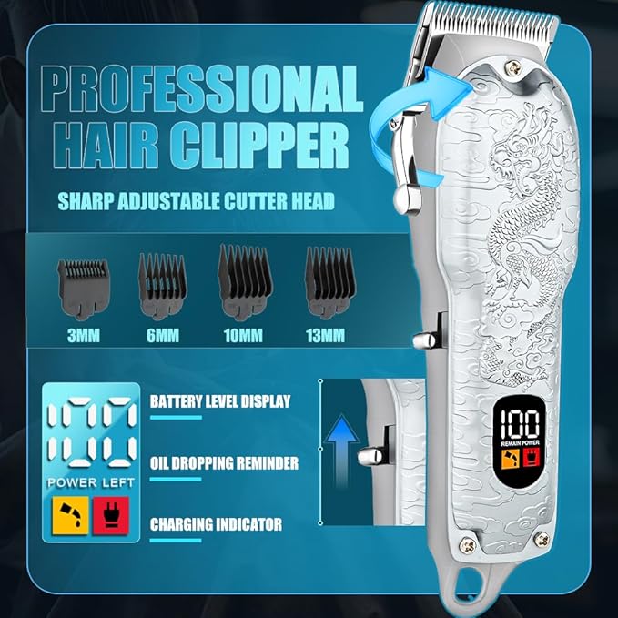 Professional Hair Clippers for Men, Cordless 3-in-1 Hair & Beard Trimmer Set, Adjustable Lever, Waterproof, Long Lasting Battery, Gift for Dad, Husband, Christmas, Birthday