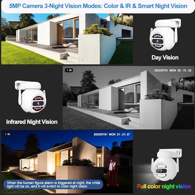 [Auto Tracking Alert 360° PTZ & 2-Way Audio] 8CH Plug&Play Wireless Cameras for Home Security, 4x1920P 5MP IP67 IR&Full Color Night Vison AI Motion Detection, 1TB HDD 24/7 Recording Remote Control