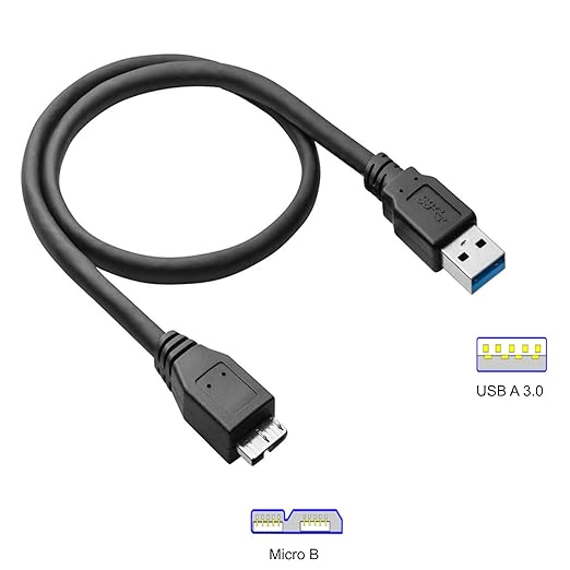 3FT External Hard Drive Cord, Replacement USB 3.0 to Micro-B Super Speed/Charge SS Cable for Western Digital WD My Passport, Seagate, Toshiba Canvio, Samsung S5/Note 3, LaCie, Elements & More