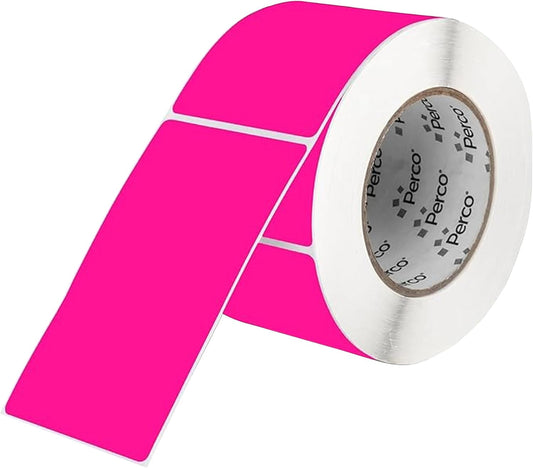 Perco Fluorescent Pink Labels 3x5 Inch 500 Stickers/Roll with Easy Peel Perforation and Strong Adhesion for Inventory Management, Color Coding, Moving Boxes, Retail, Organizing & Crafts â Made in USA