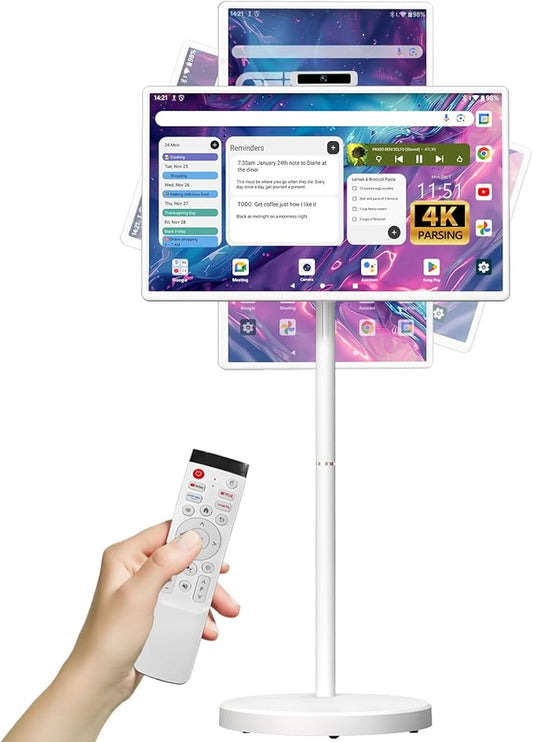 OFD 32 Inch Portable TV on Wheels FHD 1080P,Android15 OS|6GB RAM+128GB Storage|EDLA-Certified,Rolling TV Touchscreen Monitor,Built-in 9600mAh Battery|2K Webcam|Remote Control|Speaker,Fully Rotatable