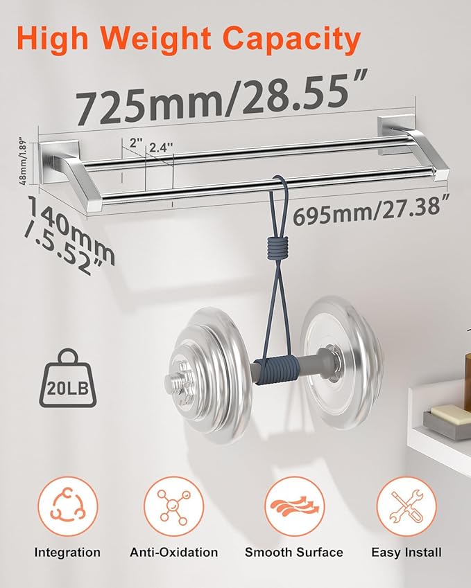 Alise Bath Double Towel Bars Towel Racks for Bathroom,Wall Mount Towel Holder Heavy Duty SUS304 Stainless Steel Towel Hanger Towel Rail,Brushed Nickel 28 Inch