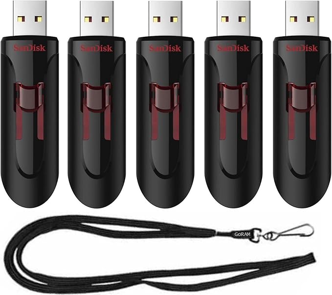 SanDisk 256GB (5 Pack) Cruzer Glide USB 3.0 Flash Drive SDCZ600-256G Bundle with (1) GoRAM Black Lanyard (256GB, 5 Pack)