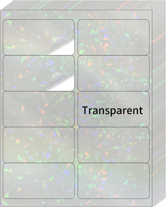 STARLIBOO Transparent Stickers Labels - 2" x 4" Clear Address Labels Mailing Stickers for Laser/Inkjet Printer 8.5"Ã11"- 200 Labels (Clear Holographic)