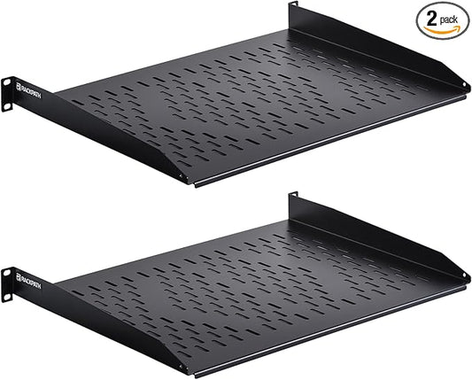 RackPath 1U Cantilever Universal Rack Shelf - 14in Deep – Rackmount Shelf for 19’’ AV/Network Equipment Racks – 55lbs Capacity - 2Pack
