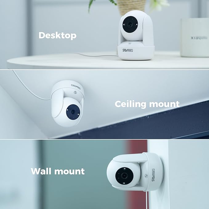 Sovmiku CB2 2k AI Tracking Security Camera for Home,Pet Camera Indoor, Baby Monitor,360° View Pan/Tilt Cam,Two Way Audio,Night Vision,Easy to Setup,Audible Alarm,2.4GHz Wi-Fi, 180 Days Exchange Policy