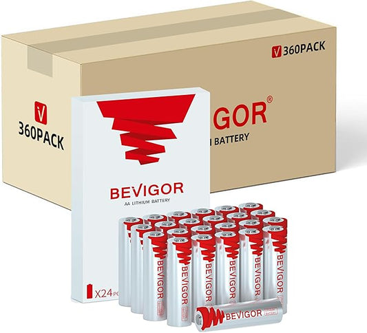 BEVIGOR Lithium AA Batteries, 360 Pack Lithium Iron Double A Battery Non-Rechargeable