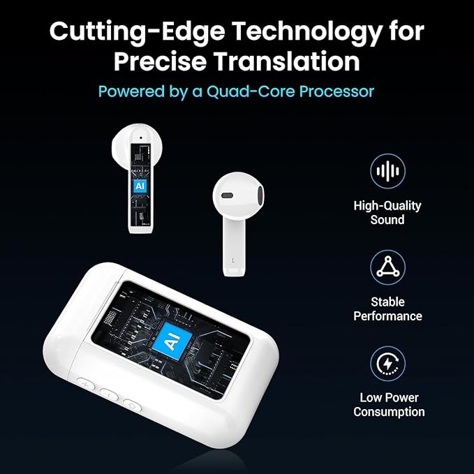 Wooask A8 Translation Earbuds Real Time with ChatGPT, Offline Translator Earbuds No APP Needed, 144 Languages Two-Way Voice Translation for Travel & Business (White, Offline)