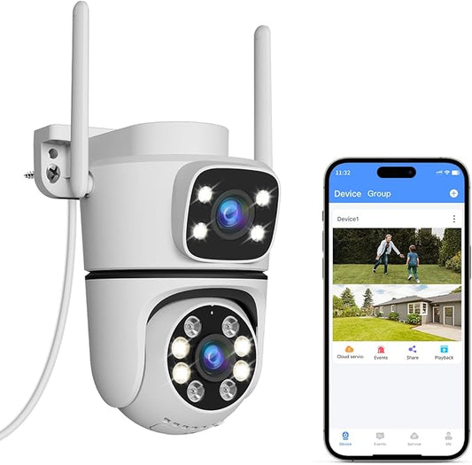 WEILAILIFE 【Dual Lens Linkage】 5MP Outdoor Wireless Security Camera, PTZ WiFi Video Surveillance Cameras for Home Security（1 Pack）