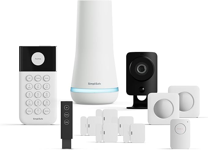 SimpliSafe 12 Piece Wireless Home Security System w/HD Camera - Optional 24/7 Professional Monitoring - No Contract - Compatible with Alexa and Google Assistant, White