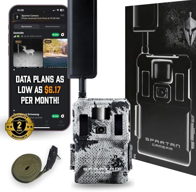 Spartan Camera GoLive2 4G LTE Trail Camera, 96°FOV Wide-Angle, Live Stream, Anti-Theft GPS, On-Demand Image & Video Capture, Real-time Updates, Built-in Lithium, Spartan Areus camo (1, Verizon)