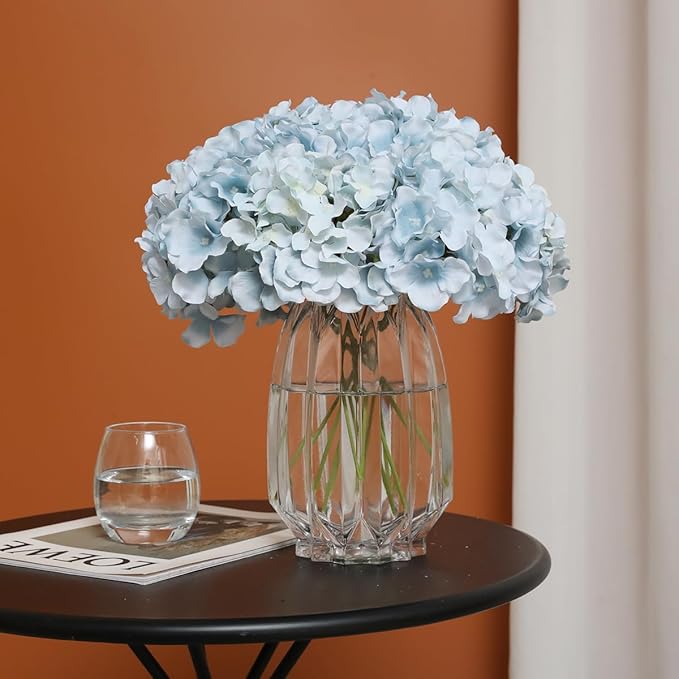 Tifuly Hydrangea Artificial Flowers -12 pcs Realistic Fake Hydrangea Silk Flowers with Stems Faux Hydrangea Flowers Heads for Office Home Party Wedding Centerpiece DIY Floral Decor (Light Blue)