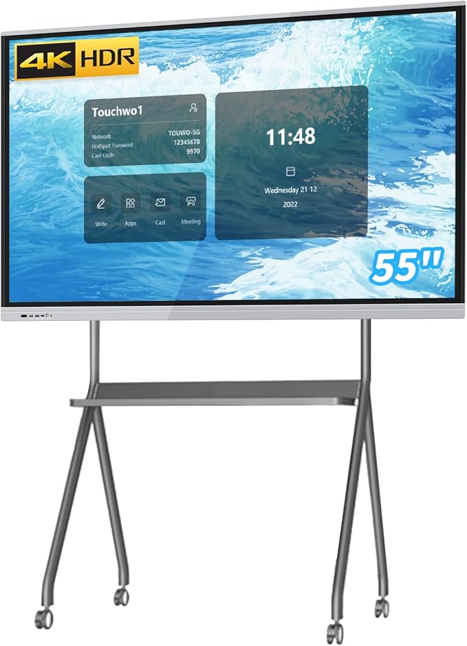 55" Touchscreen Monitor Smart Board, 4K Interactive Presentation Electronic Whiteboard with Android 13, Digital Signage Display for Office, Classroom,RAM 4GB+ ROM 32GB