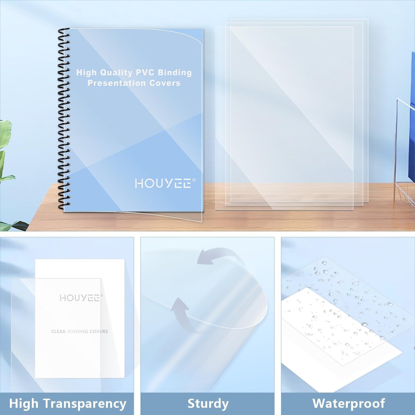 HOUYEE 200 Pack Clear Binding Presentation Covers, PVC Report Covers,10 Mil,8-1/2 x 11 Inches, Letter Size