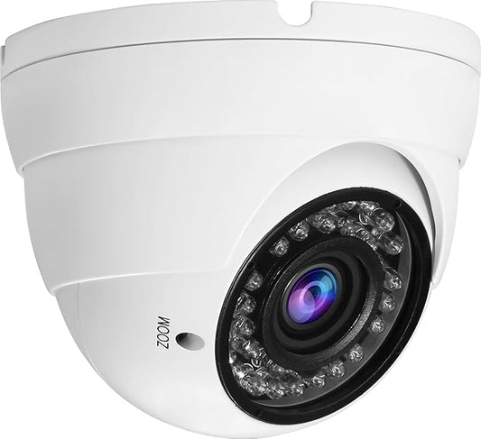 2MP CCTV Camera HD 1080P 4-in-1 (TVI/AHD/CVI/960H/CVBS) Security Dome Camera, 2.8-12mm Varifocal Lens Analog Video Surveillance, Wide Angle Viewing Day & Night Indoor Outdoor Waterproof (White)