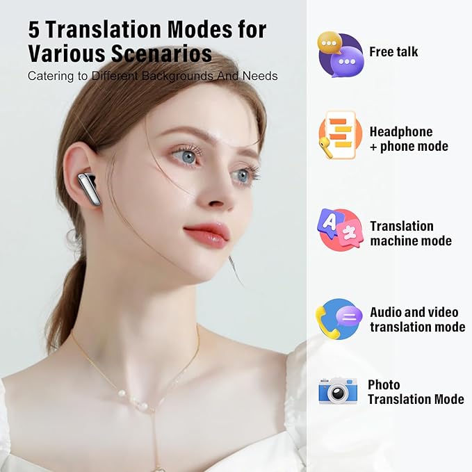 AI Language Translation Earbuds, 3-in-1 Translator Earbuds Real Time with 7 Translation Modes, with Audio and Video Call, 164 Language Bluetooth 5.3 Headphones Translating Device for Travel/Business