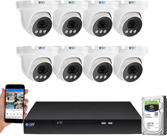 GW Security 8 Channel NVR UltraHD 4K Face Recognition NDAA & TAA Compliant Security Camera System with 8 x 8MP @25FPS Outdoor & Indoor PoE Turret Cameras, 10 Smart AI Functions
