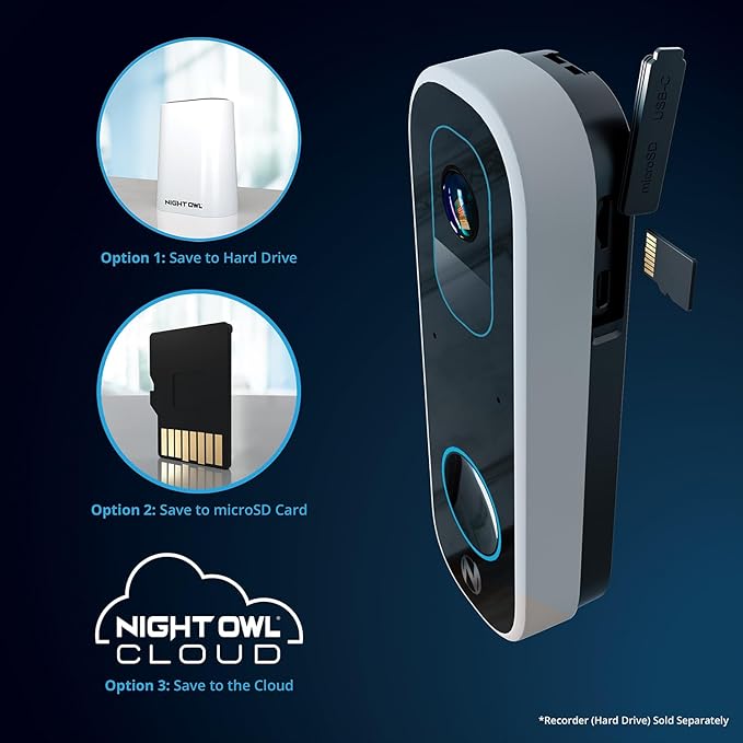 Night Owl 2K Battery Wi-Fi Smart Dual-Powered Video Doorbell - Black