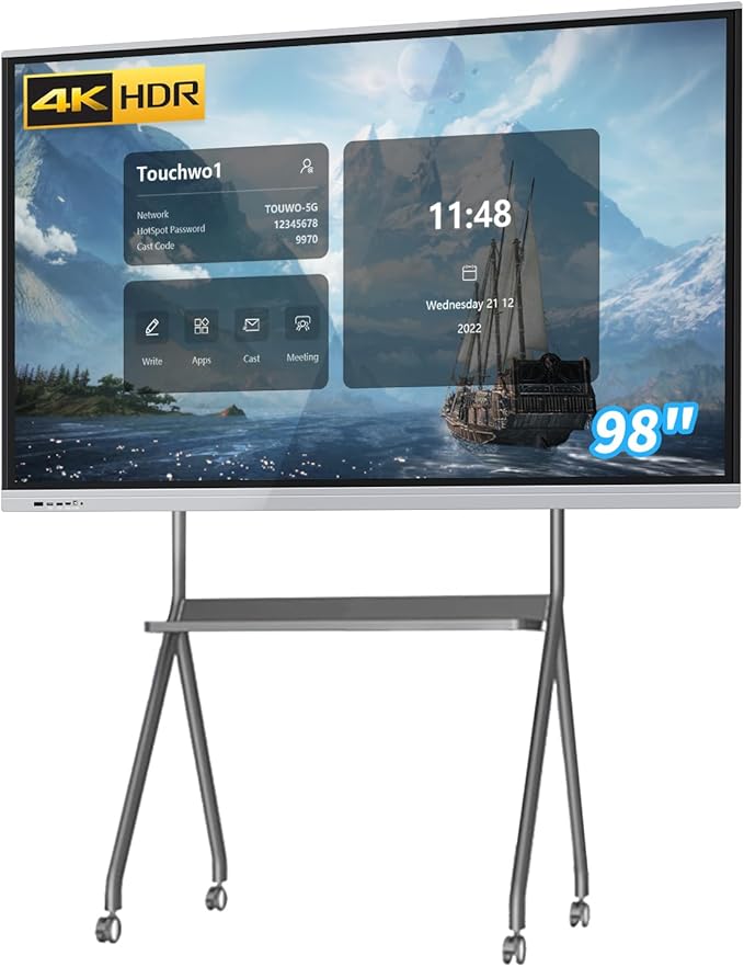 98" Touchscreen Monitor Smart Board, 4K Interactive Presentation Electronic Whiteboard with Android 13, Digital Signage Display for Office, Classroom,RAM 4GB+ ROM 32GB