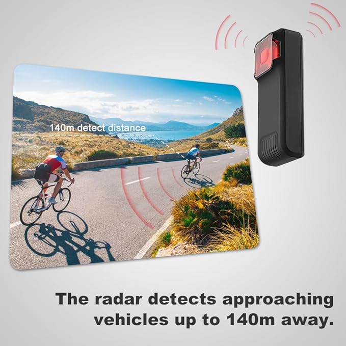 BY-J Bike Radar Tail Light, Visual and Audible Alerts for Approaching Vehicle, Compatible with Garmin Wahoo Bike Computers & Smartphone