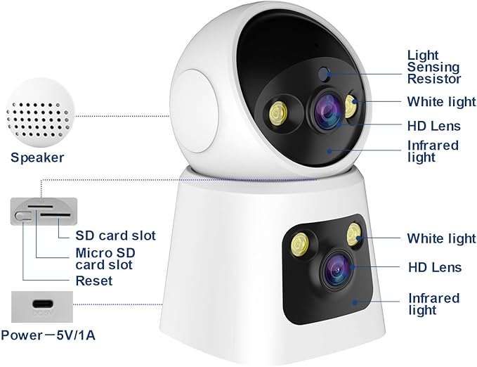 4MP Dual Lens Indoor Security Camera, 360° Pan/Tilt Baby & Pet Monitor, 2.4G/5G WiFi, Motion Tracking, 24/7 Cloud/SD, 2-Way Audio, Works with Mobile App & PCs