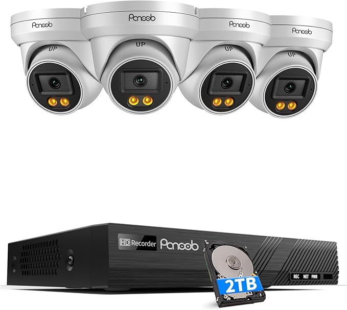 8MP PoE Camera Systems, 4X 4K/8MP Wired Security IP Dome Cameras with Person Vehicle Detection, Built-in Mic, Smart Dual Lights Full Color Night Vision, 4K 8CH NVR 2TB HDD, PD93BA0408-8MD
