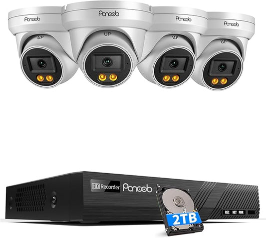 8MP PoE Camera Systems, 4X 4K/8MP Wired Security IP Dome Cameras with Person Vehicle Detection, Built-in Mic, Smart Dual Lights Full Color Night Vision, 4K 8CH NVR 2TB HDD, PD93BA0408-8MD