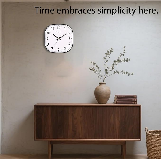 10 Inch Wall Clock, Silent Non Ticking Wall Clocks Battery Operated, Square Analog Decorative Wall Clocks for Bedroom Living Room Office Home Gym Porch Decor Indoor Outdoor Clock, Black
