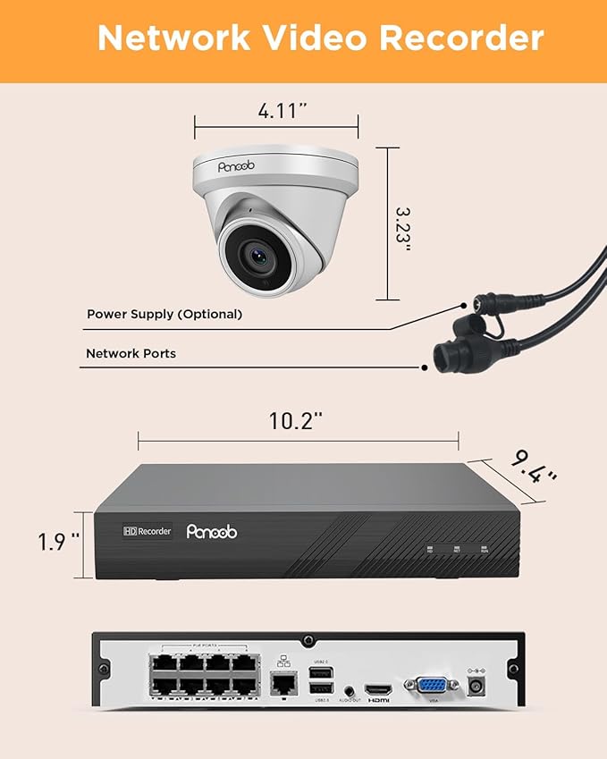 4 Camera Security System, 4X 5-Megapixel Wired IP Dome PoE Cameras Outdoor with AI Person Detection, Built-in Mic, Remote Access, 4K 8 Channel NVR 2TB HDD for 24-7 Recording, PD93A0408-5M