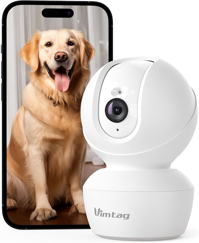 VIMTAG 4MP 5G Security Camera Indoor, Pet Camera with Speaker for Dog/Cat, Free AI Detection Indoor Camera with Phone App, Motion Tracking, Night Vision,2-Way Audio, Support 128GB Card(Not Included)