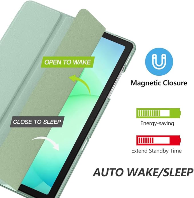 MoKo Case for Galaxy Tab A11+ Plus/A9+ 11-Inch 2025/2023, Slim Stand Protective Smart Cover with Hard PC Translucent Back Shell for Galaxy Tab A11+/A9 Plus Tablet, Auto Wake/Sleep, Agave Green
