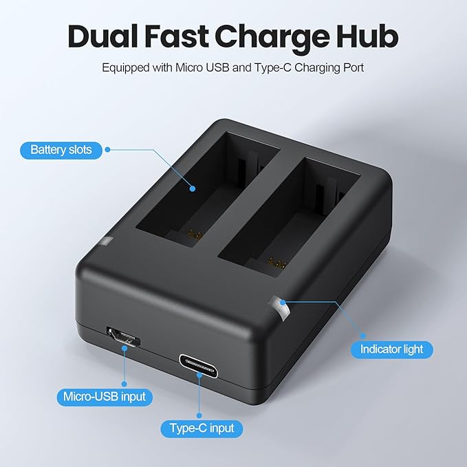 2 Packs 1800mAh Batteries for Insta 360 Action Camera, Compatible with Insta360 Ace Pro 2/Ace Pro/Ace Camera, with Dual Fast Charge Hub