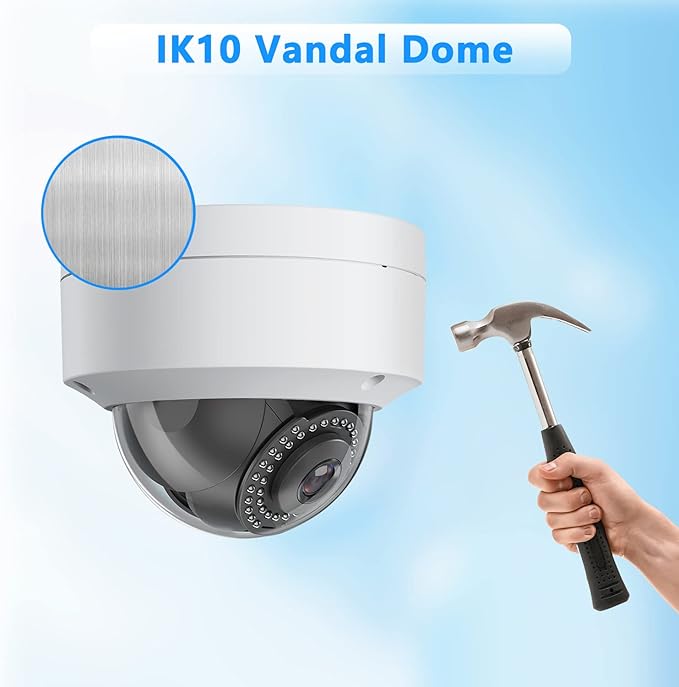 Real HD 6MP PoE IP Vandal Dome Security Camera Outdoor, 2.8mm Wide Angle, H.265, IP67 IK10, Support Firmware Upgrade, Compatible with NVR, NDAA Compliant