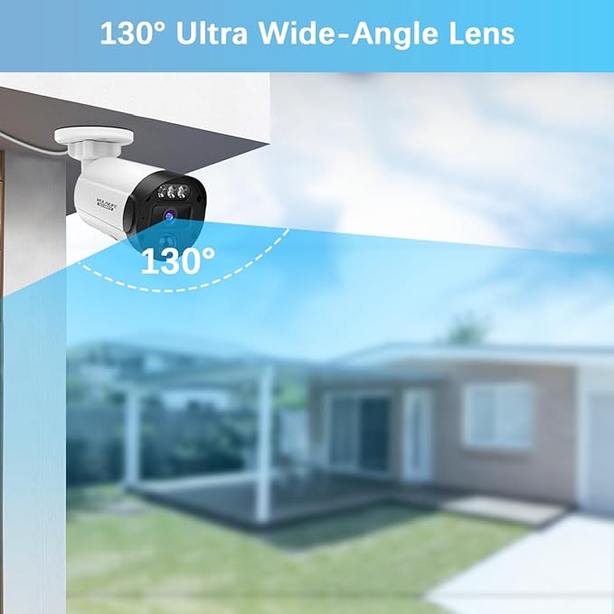 【130° Ultra Wide-Angle & 2-Way Audio】 4K Outdoor Wired Security Camera System, Wired Home Security Camera System, Home Video Surveillance System