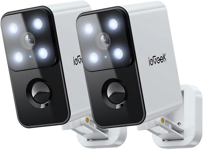 ieGeek Security Cameras Wireless Outdoor Pan Rotating 180° Home Outdoor Security Camera, 2K Battery Powered WiFi Camera with AI Motion Detection, Spotlight/Siren,Color Night Vision,Works w/Alexa(2Pcs)