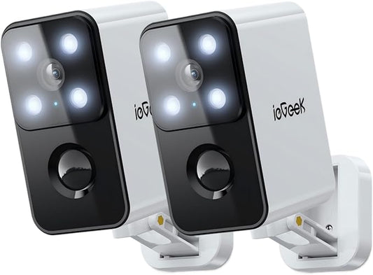 ieGeek Security Cameras Wireless Outdoor Pan Rotating 180° Home Outdoor Security Camera, 2K Battery Powered WiFi Camera with AI Motion Detection, Spotlight/Siren,Color Night Vision,Works w/Alexa(2Pcs)
