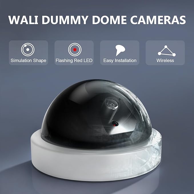 WALI Dummy Fake Security CCTV Dome Camera with Flashing Red LED Light with Security Alert Sticker Decals (SDW-2), 2 Packs, White